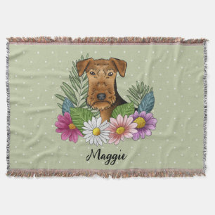 Airedale Terrier mit farbigen Blume und Namen Decke