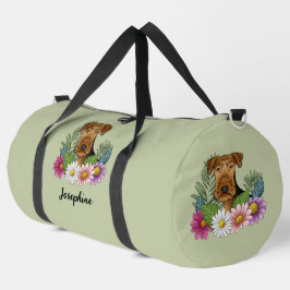 Airedale Terrier mit farbigen Blume und Namen Duffle Bag