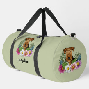 Airedale Terrier mit farbigen Blume und Namen Duffle Bag