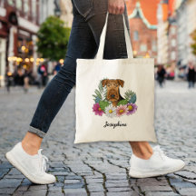Airedale Terrier mit farbigen Blume und Namen