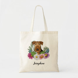 Airedale Terrier mit farbigen Blume und Namen Tragetasche