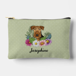 Airedale Terrier mit farbigen Blume und Namen Zubehörtasche