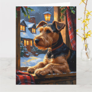 Airedale Terrier mit Weihnachtslicht Urlaub Karte
