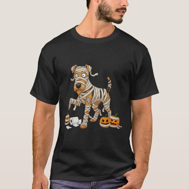 Airedale Terrier Mummy Pumpkin Halloween Kids Mens T-Shirt (Vorderseite)