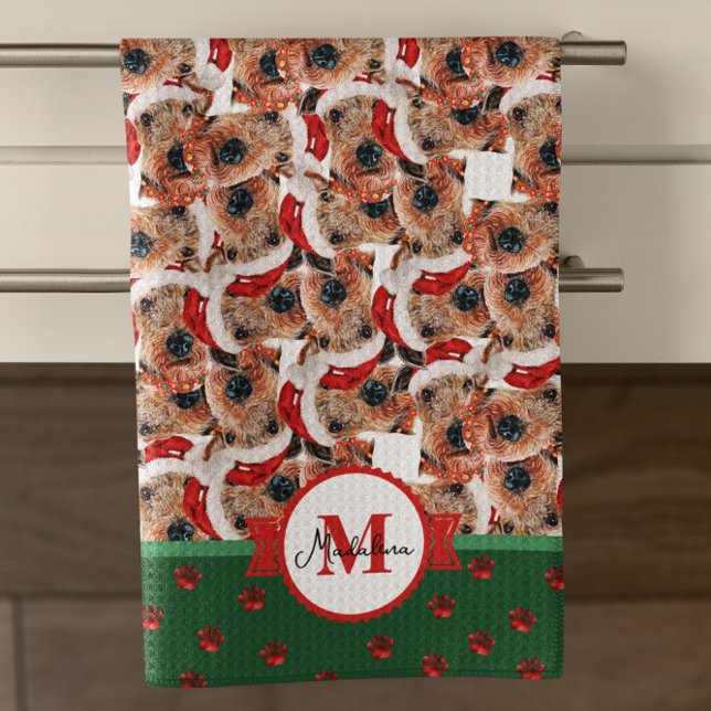 Airedale Terrier Muster Monogram Christmas Dog Geschirrtuch (Von Creator hochgeladen)