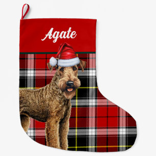 Airedale Terrier Niedlich Dog Karierter Strumpf Großer Weihnachtsstrumpf