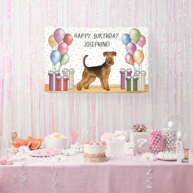 Airedale Terrier Niedlich Dog Pastel Happy Birthda Banner (Party)