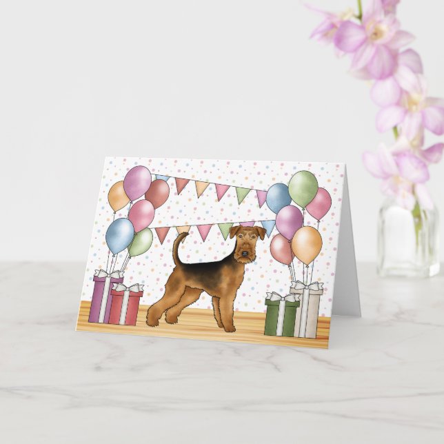 Airedale Terrier Niedlich Dog Pastel Happy Birthda Karte (Orchidee)