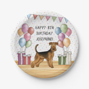 Airedale Terrier Niedlich Dog Pastel Happy Birthda Pappteller