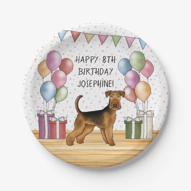 Airedale Terrier Niedlich Dog Pastel Happy Birthda Pappteller (Vorderseite)