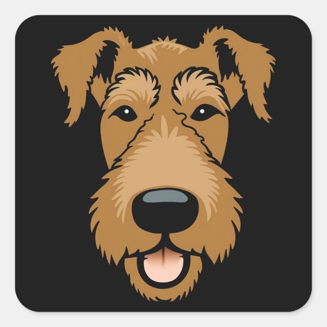 Airedale Terrier Niedlich Funny Cartoon Welpe Dog Quadratischer Aufkleber (Vorderseite)