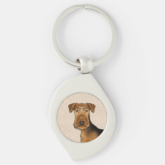 Airedale Terrier Niedlicher Cartoon Dog auf Beige Schlüsselanhänger (Vorderseite)
