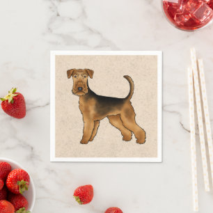 Airedale Terrier Niedlicher Cartoon Hund auf Beige Serviette