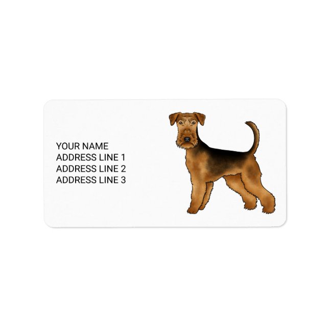 Airedale Terrier Niedlicher Cartoon Hund mit benut Adressaufkleber (Vorne)