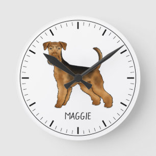 Airedale Terrier Niedlicher Cartoon Hund und Indiv Runde Wanduhr