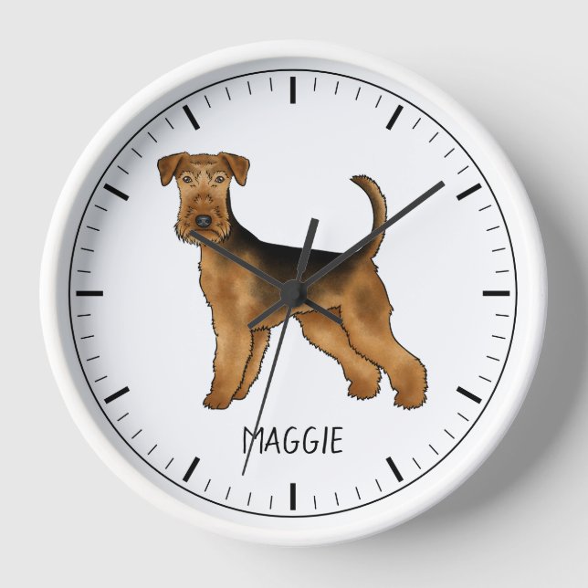 Airedale Terrier Niedlicher Cartoon Hund und Indiv Uhr (Vorderseite)