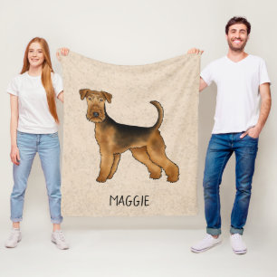 Airedale Terrier Niedlicher Cartoon Hund und Name Fleecedecke