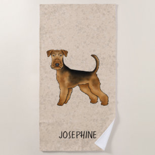 Airedale Terrier Niedlicher Cartoon Hund und Name  Strandtuch