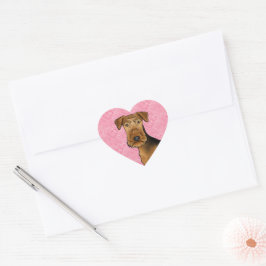 Airedale Terrier Niedlicher Hund Kopf auf rosa Her Herz-Aufkleber
