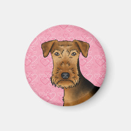 Airedale Terrier Niedlicher Hund Kopf auf rosa Her Magnet
