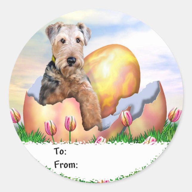 Airedale Terrier Osterüberraschung Runder Aufkleber (Vorderseite)