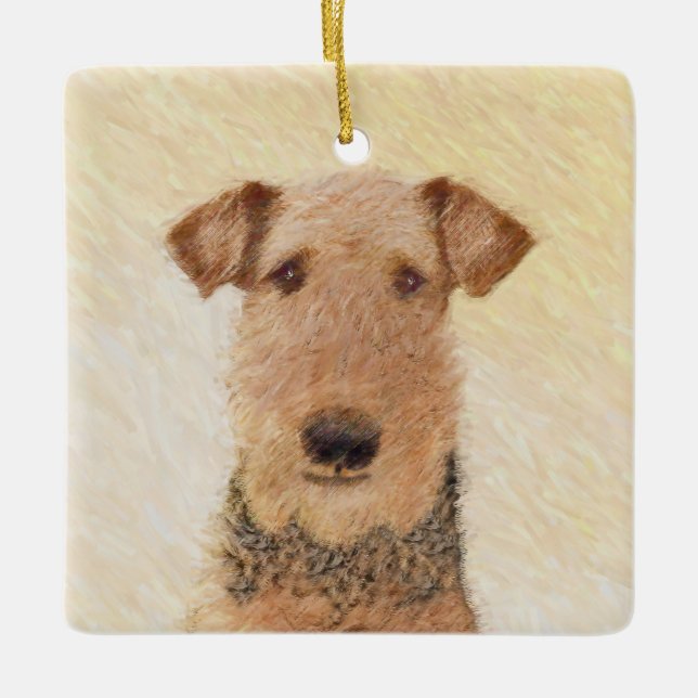 Airedale Terrier Painting - Niedliche Kunst Keramikornament (Vorderseite)
