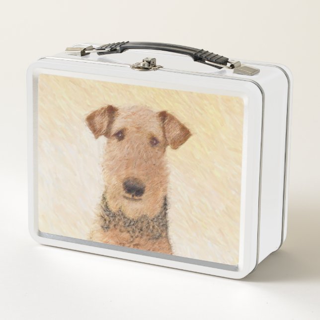 Airedale Terrier Painting - Niedliche Kunst Metall Brotdose (Vorderseite)