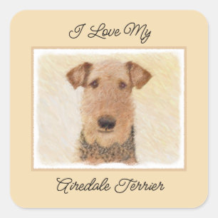 Airedale Terrier Painting - Niedliche Kunst Quadratischer Aufkleber