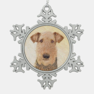 Airedale Terrier Painting - Niedliche Kunst Schneeflocken Zinn-Ornament