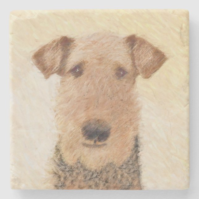 Airedale Terrier Painting - Niedliche Kunst Steinuntersetzer (Vorderseite)