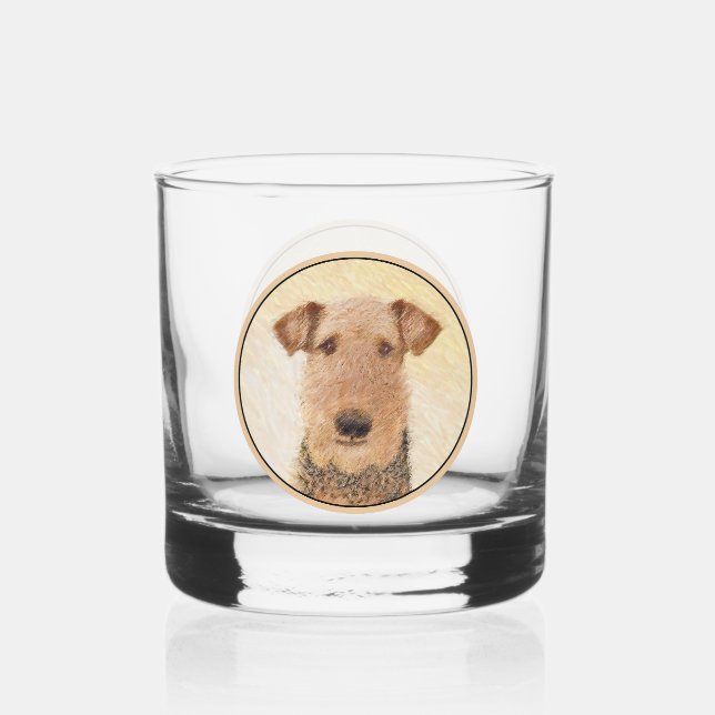 Airedale Terrier Painting - Niedliche Kunst Whiskyglas (Vorderseite)