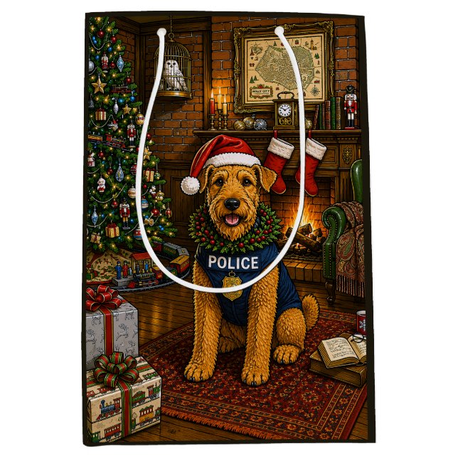 Airedale Terrier Polizei Urlaub Mittlere Geschenktüte (Vorderseite)