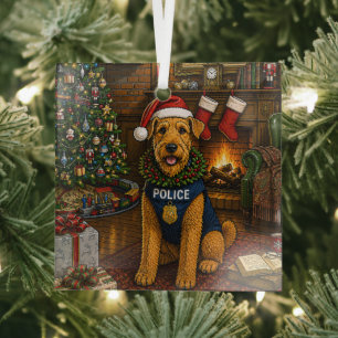 Airedale Terrier Polizei Urlaub Ornament Aus Glas