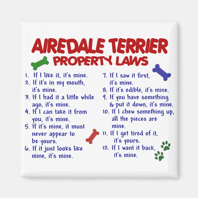 AIREDALE TERRIER Property Laws 2 Magnet (Vorne)