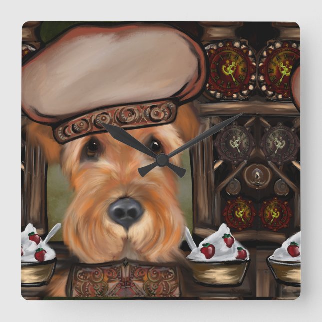 AIREDALE TERRIER QUADRATISCHE WANDUHR (Vorderseite)