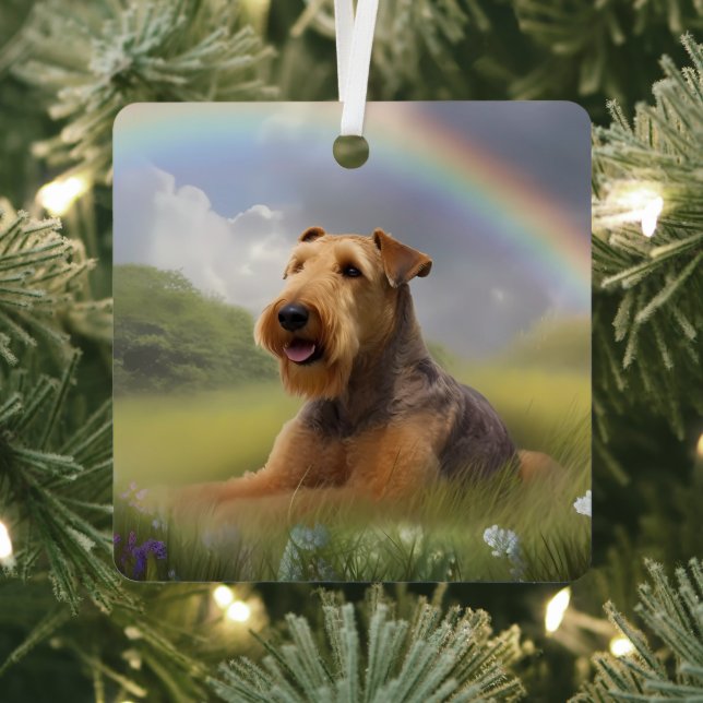 Airedale Terrier Rainbow Bridge Memorial Custom Ornament Aus Metall (InSitu)