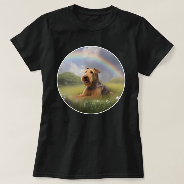 Airedale Terrier Rainbow Bridge Niedlicher Welpenh T-Shirt (Design vorne)
