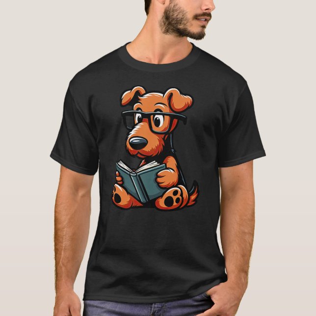 Airedale Terrier Reading Funny Dog Book Lover T-Shirt (Vorderseite)