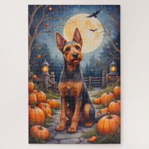 Airedale Terrier Rustikales Halloween-Kürbisbeet Puzzle