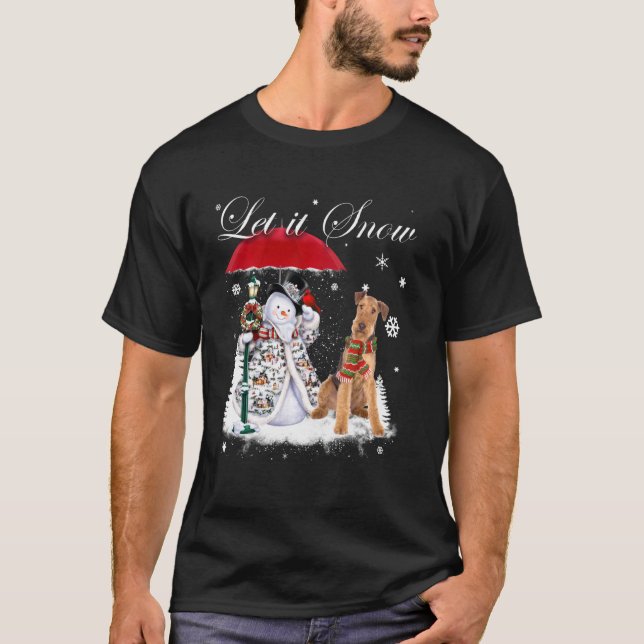 Airedale Terrier Santa Dog Weihnachten Snowman Wei T-Shirt (Vorderseite)
