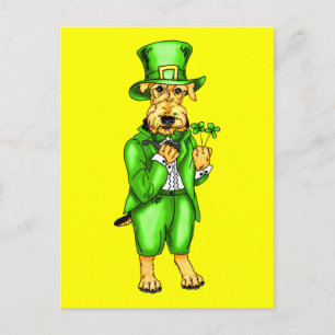 Airedale Terrier St. Patricks Day Leprechaun Postkarte