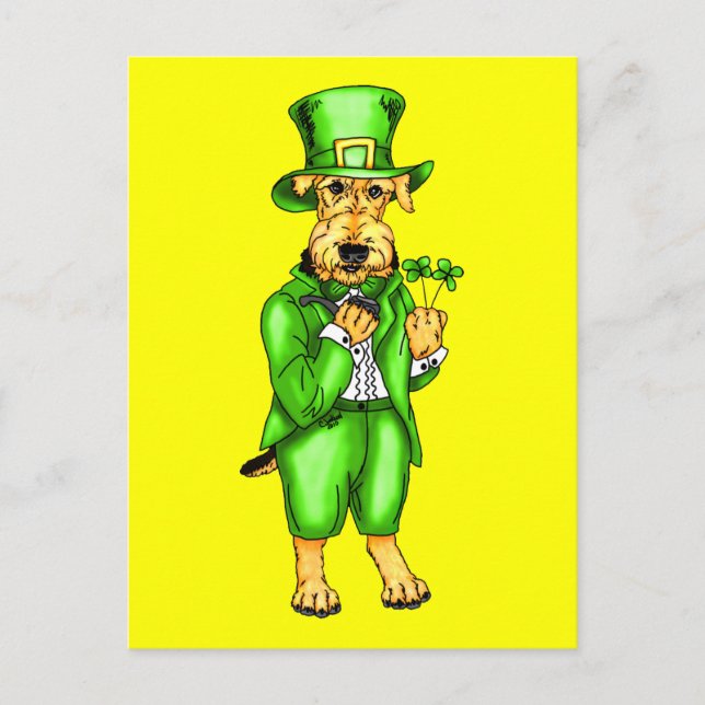 Airedale Terrier St. Patricks Day Leprechaun Postkarte (Vorderseite)