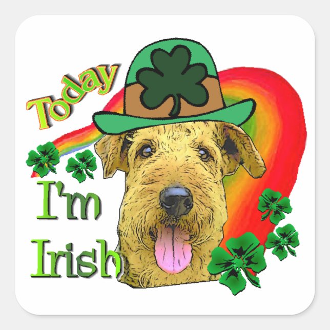 Airedale Terrier St. Patrick's Day Quadratischer Aufkleber (Vorderseite)