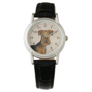 Airedale Terrier Süßer Cartoon-Hund auf Beige Armbanduhr