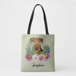 Airedale Terrier und farbenfrohe Sommer Blume Grün