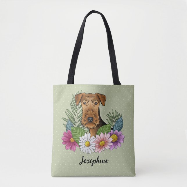 Airedale Terrier und farbenfrohe Sommer Blume Grün (Vorderseite)