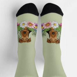 Airedale Terrier und farbenfrohe Sommer Blume Grün Socken