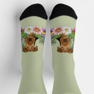 Airedale Terrier und farbenfrohe Sommer Blume Grün Socken
