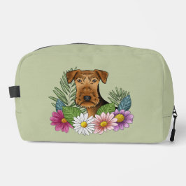 Airedale Terrier und farbenfrohe Sommer Blume Grün Waschbeutel