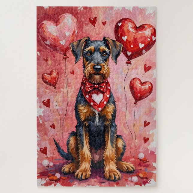 Airedale Terrier Valentine Dog Art with Hearts Puzzle (Vertikal)